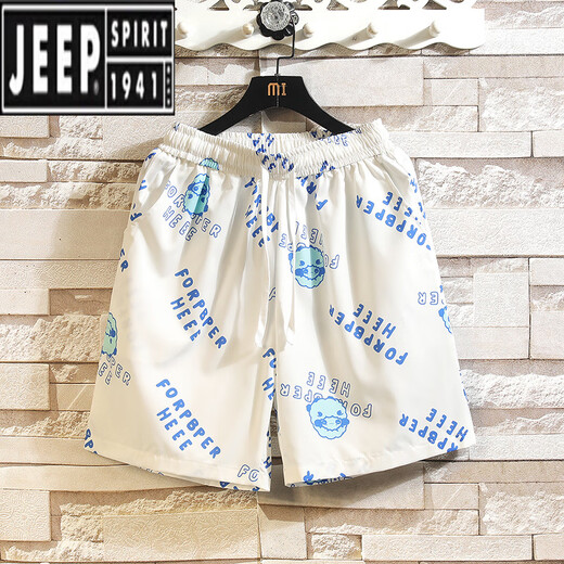 Jeep (Jeep) Hawaiian Ice Silk Shorts Herren Sommer dünne trendige Marke Gedruckte Strandhosen Lose große lässige Sportarten knusprige Hose DK693 XL