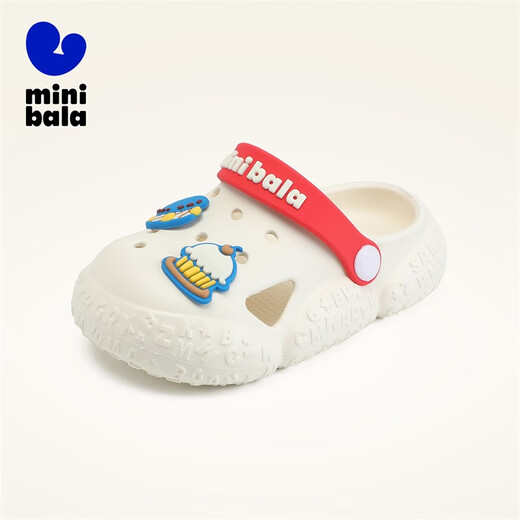 Minibala children's shoes, children's clogs, new summer shoes for boys and girls, baby home shoes, breathable sandals and beach shoes, off-white, size 32, suitable for feet length 19.0-19.5cm