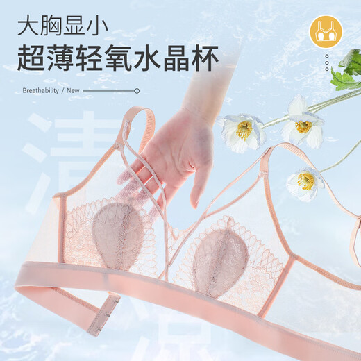 雅鹿兔耳朵内衣女夏季款大胸显小胸收副乳防下垂蕾丝无钢圈文胸罩 香槟+浅粉 75B 34