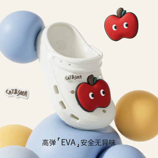 SEVEN ONLY OLINE Apple children's clogs for boys and girls in summer, lightweight non-slip home toe-toe slippers for middle-aged and older children, white Apple shoe flower 19 0, inner length 19cm, suitable for feet 29-30