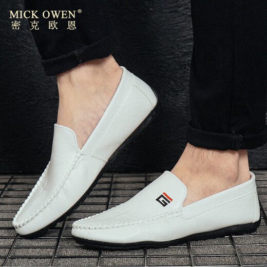 Mick Owen 2025 Spring and Summer New Beans Chaussures Chaussures en cuir masculin Version coréenne Chaussures chaures lazy Tendance sociale Chaussures pour hommes décontractés noir 9880 39