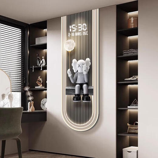 
Sanqihu modern light luxury living room perpetual calendar electronic wall clock violent bear clock porch wall hanging vertical strip decorative painting 14699 with digital display mute clock 70*210cmled lamp painting power bank remote control number