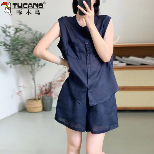 啄木鸟（TUCANO）时尚小资背心纯色马甲套装女2025夏天减龄气质上衣短裤两件套 紫色【面料】 M 建议80-100斤