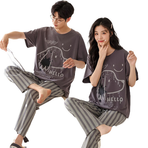 Ukuhpk couple pyjamas Summer Canton à manches courtes Coton Coton Home Men and Women ASPIR