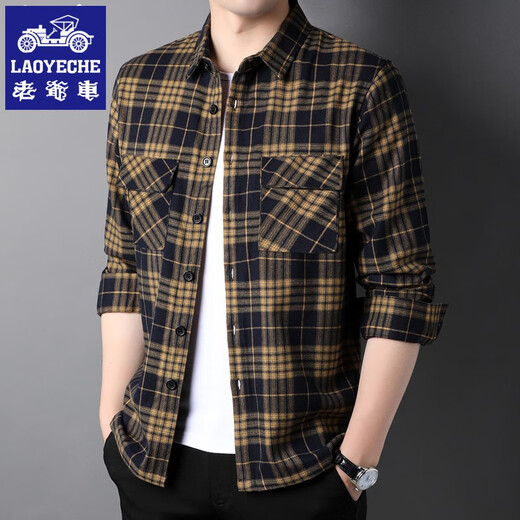 Klassiker Car Frühlings- und Herbst-Plaid-Hemd-Hemd-Herren-Langarm-Arbeitskleidung Multi-Pocket plus Samt verdickte Männer-Retro-Shirt 9926 plus Samt Single Pocket m