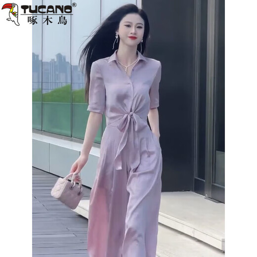 
Woodpecker (TUCANO) high-end internet celebrity fashion suit for women 2025 summer new Korean style lace-up short shirt + wide-leg pants commuting apricot color [set] M [Suggested 105Jin [Jin equals 0.5 kg] below]