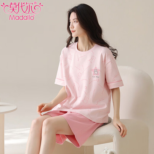 Pyjamas de coton pur modal pour femmes en été fine cou rond à manches courtes shorts à manches courtes deux pièces Douces douces de dessins animés peuvent porter des vêtements à la maison à l'extérieur de Z9856 L [Recommandé 100-120 Jin [Jin est égal à 0,5 kg]