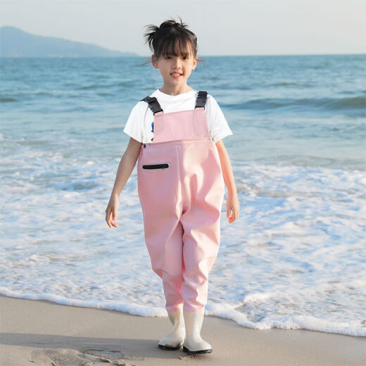 Raft core wading pants for children and girls, one-piece water-proof clothes for kindergarten, children's rain boots, men's fishing rain pants, children's suspenders (elastic waist design) (blue), one size fits all 1 piece 21-shoe inner length-14.5 cm