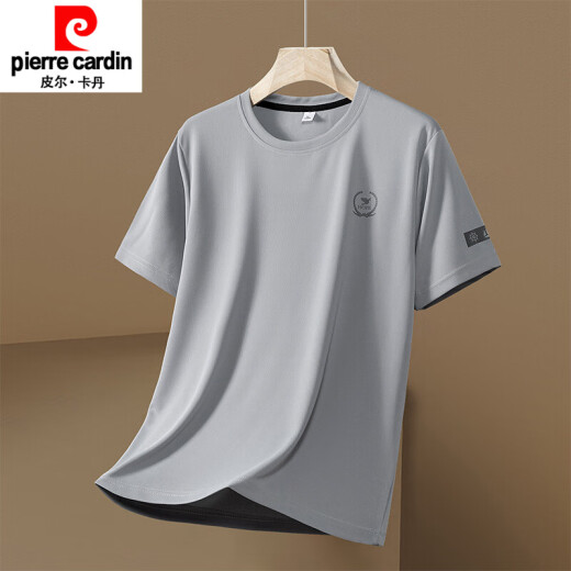 Pierre cardin short-sleeved men's 2025 new summer ice silk cool half-sleeved top for men's casual loose breathable T-shirt 829 white M 80-100Jin [Jin equals 0.5 kg]
