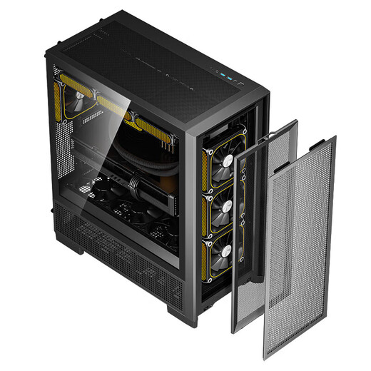 爱国者 扶摇百里 电脑机箱台式机ATX大板360水冷网孔散热电竞游戏台式主机箱 黑色+极光ARGB风扇7正叶