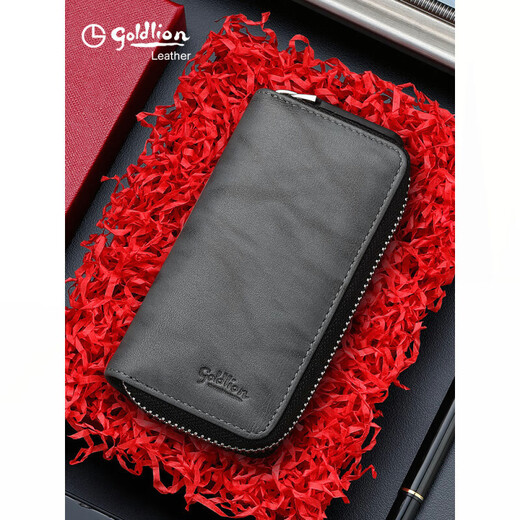 Jinlilai Simple y de moda Bolsa de llave de gran capacidad Bolso de cuero genuino para hombres Bolso de primera capa de primera capa Bolsa de caza de vacas gris