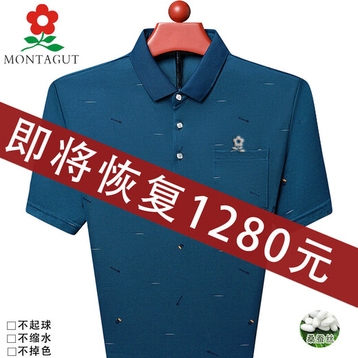 梦特娇（MONTAGUT）官网t恤男士短袖夏季POLO衫宽松翻领半袖体恤中老年爸爸装商务 官方旗舰753绣花短袖绿色 M 官方旗舰165/80A M建议90-120斤