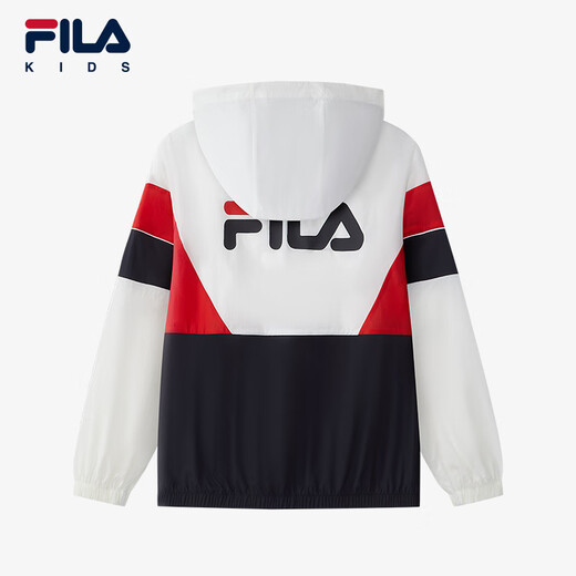 FILA children's sun protection clothing 2025 autumn new loose hooded woven top for boys and girls, cloud mushroom white-WT 140