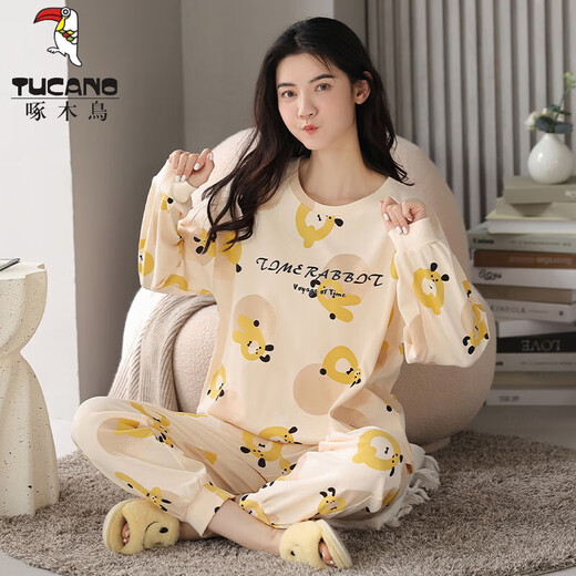 Tucano; Pyjamas de pics de bois pour femmes au printemps et automne coton pur carioton pantalon long à manches longues