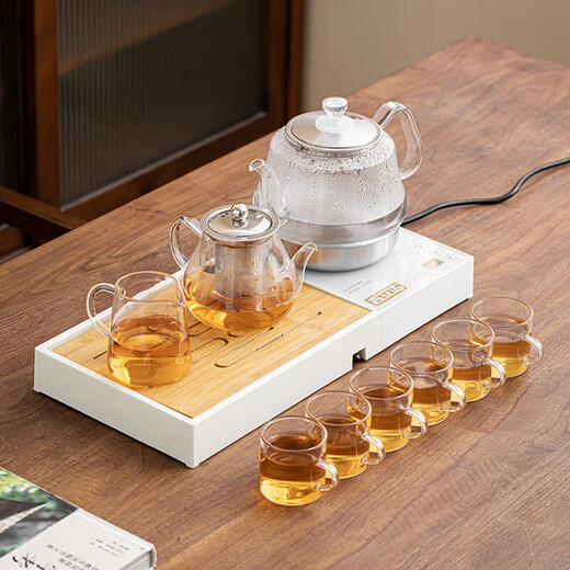 Complete set of high-end glass tea sets, fully automatic water-boiling electric ceramic stove, teapot, household Kung Fu tea cup and tea tray Yunlin glass tea set, integrated tea tray including electrical appliances
