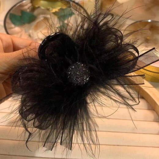 Hua Shike stars the same elegant feather clip, high-end shark clip for the back of the head, half-tied hair clip to show hair volume, gold glitter diamond feather clip