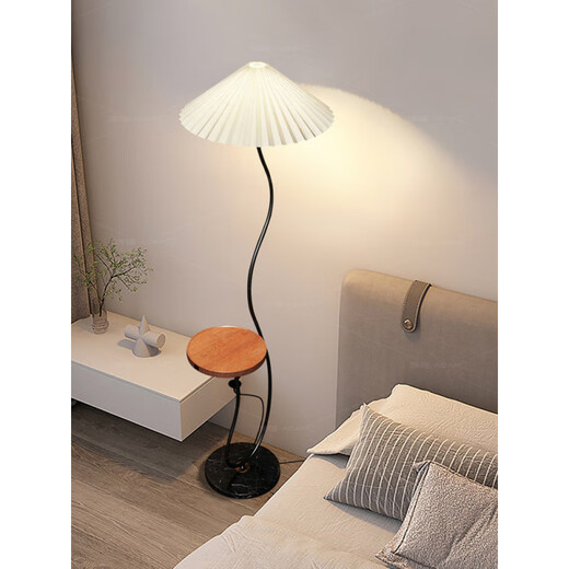 
LDVEP pleated floor lamp storage rack integrated living room sofa coffee table vertical desk lamp bedroom bedside table decorative atmosphere light B style black + beige lampshade [15843cm] single