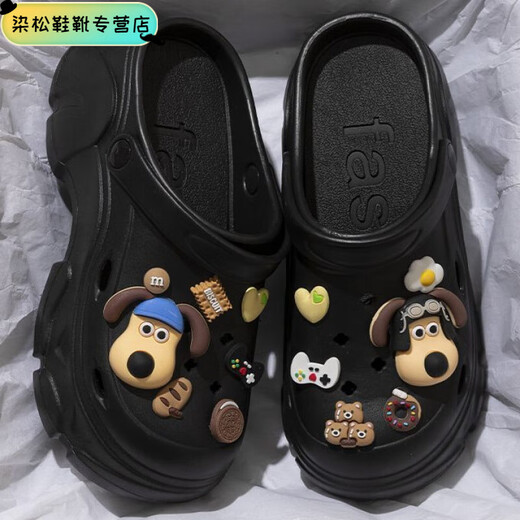 Chaussures de trou de Luozhichao pour femmes en été, usure de plein air, sandales de sac de plage antidérapantes à semelles épaisses, en été, lettres noires, fleurs en diamant, 36 3735/36 pieds de pied