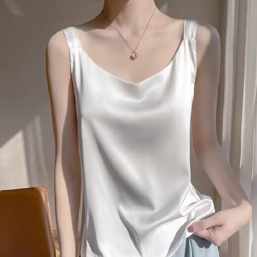 Tan Beiman Hosenträgerweste für Frauen mit wunderschönem Rücken- und Satin-Basishemd für Sommer-High-End-Anzug und Top für modische Außenseite. Ice Seide Hosenträger Weste [Weiß M 100-110]