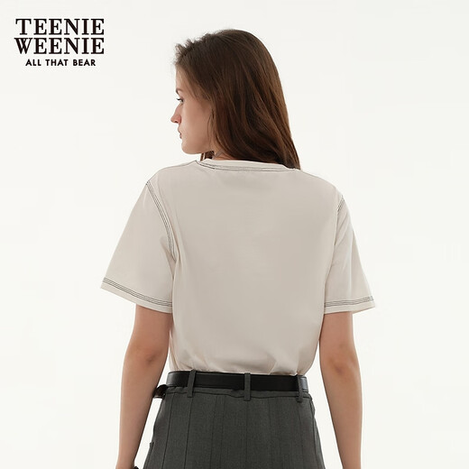Teenie Weenie Bär Frauen T-Shirt 2025 Frühling und Sommer Neue Mode Dopamin Lose Kurzarm Top Elfenbein Weiß M.