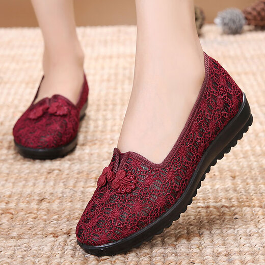 LISM genuine old Beijing cloth shoes for women new 2025 summer breathable middle-aged and elderly grandmothers and elderly mothers soft-soled mesh shoes 7170-59 red 35 women's x