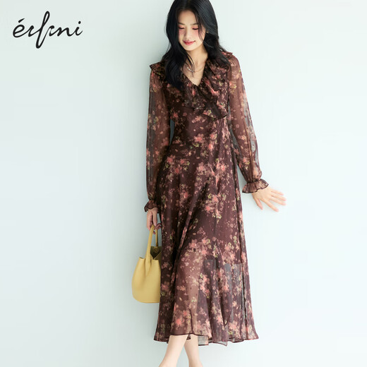 Evely Slim Slanted Seidenstil V-Ausschnitt Rüde vordere Schlitz Design Vielseitiges Kleid 2025 Herbst im Herbststil Herbstfarbstoff vorverkauf [9. September] Release M 100-110jin [Jin entspricht 0,5 kg]