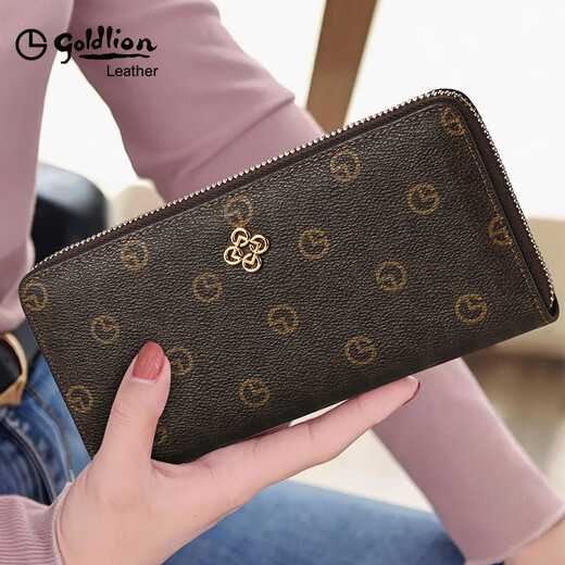 Goldlion Wallet Women's 2025 Latest Fashion Handbag Women's Handbag High-end Zipper Luxury High-Quality Long Style Brown (Dark) Officially Authorized. One fake will be fined ten