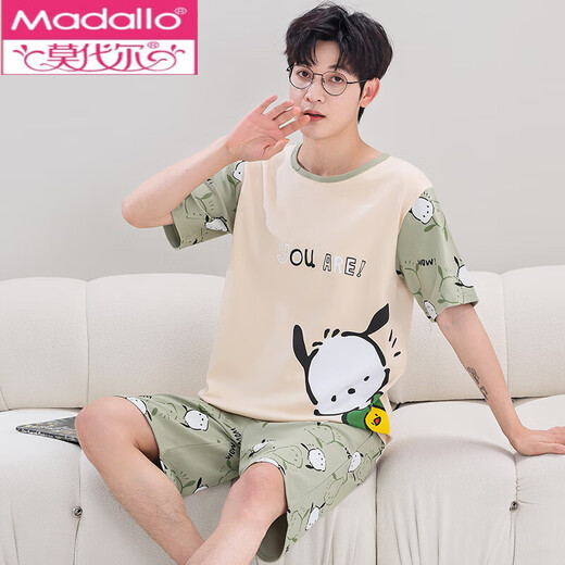 莫代尔睡衣男士夏天薄款短袖短裤纯棉韩版可爱卡通学生高中生家居服套装 Q短袖男1396小白 L 标准(92-118斤)