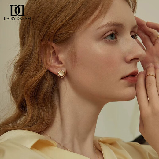 DAISY DREAM999 pure silver high-quality cat's eye stone earrings for women, light luxury niche temperament earrings for ear piercing, high-end gold earrings, geometric cat's eye stone earrings, 999 silver