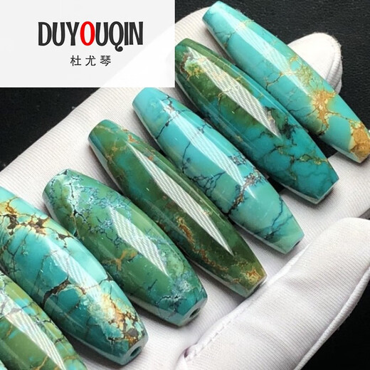 杜尤琴胖东来品质精品原矿瓷釉级玉化绿松石小枣珠水草纹锁骨珠吊坠水墨 16.3mm 1098