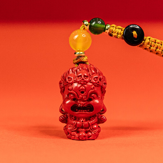Dong Laiye Zhu Yanming King high content cinnabar four-arm Mahakala keychain bag hanging mobile phone hanging pendant jewelry gift