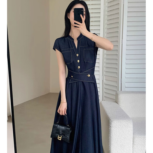 
Women's 2025 summer new style waist-hugging and slim-looking commuting long skirt D1833 dark blue L [110-120Jin[Jin equals 0.5 kg]]