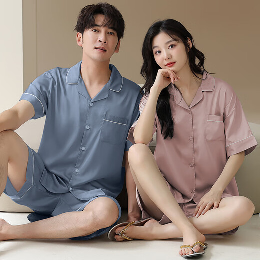 Langsha pareja pijama de seda de hielo verano ropa delgada de manga corta para el hogar 2025 nuevos hombres y mujeres de seda de hielo pueden desgastar traje xns16805 mujeres 16605 hombres 2xl hombres