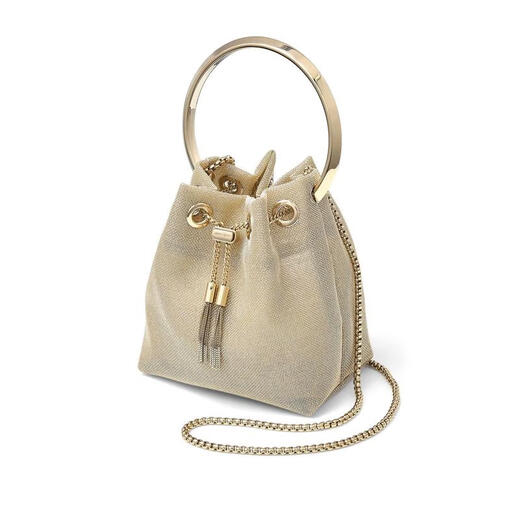 Jimmy Choo Metal Chain Drawstring One-Shoulder Bucket Bag Women's Trendy Hardware Splicing Dress Bag GOLDEN UNI