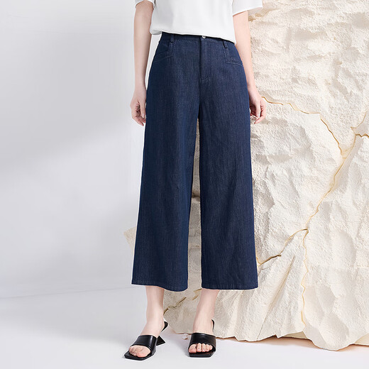 
FINITY jeans 2025 summer new casual loose draping versatile straight cutout pants for women blue L