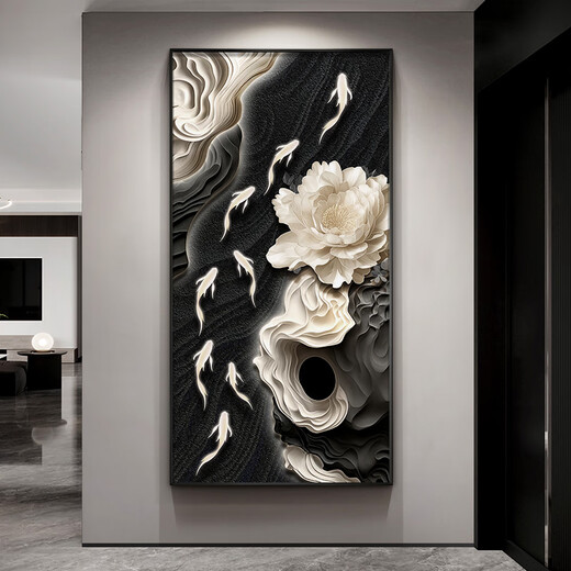 Turbosun Porch suspendu des peintures affronter la porte d'entrée avec un mur occidental tridimensionnel haut de gamme jiuyu image de porche décoration peinture suspendue directement en face de la porte jiuyu fengnian c 60 * 12035 mm + translucide + cadre noir imprégné de diamant en cristal en cristal en cristal en cristal en cristal.