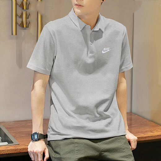 Nike (NIKE) рубашка-поло с короткими рукавами, мужская футболка, лето 2025, новая спортивная одежда, дышащий, удобный, повседневный трикотажный топ из чистого хлопка FN3895-063, серый, белый, рекомендуется XL 150-180Цзиньцзинь равен 0,5 кг