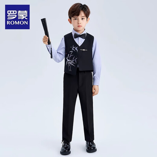 Romon children's suit boys' dress new Chinese style host performance suit black 140