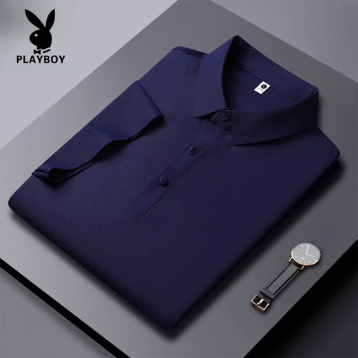 花花公子（PLAYBOY）高端夏季新款冰丝无痕短袖POLO衫男士商务休闲纯色速干薄款t恤男 HT/YH12358大红 短袖POLO衫 2XL 【建议145-165斤】