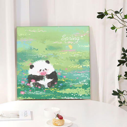 熊猫花花diy填充涂色手工手绘涂鸦卡通丙烯油彩画装饰画 hy3888 60*60cm加厚实木内框