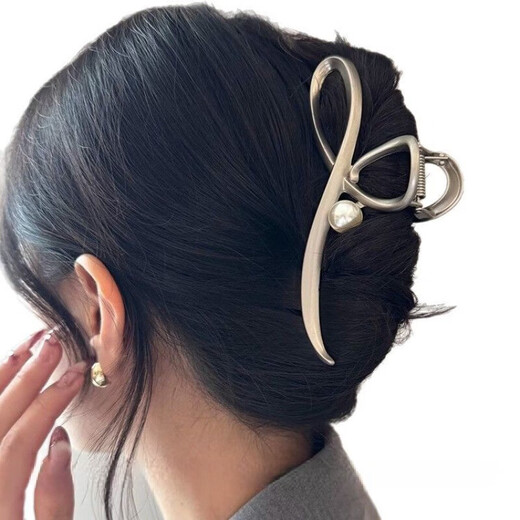 BARY REEF11cm cool feeling large metal grabber hairpin 2025 new back of the head shark clip a pearl silver
