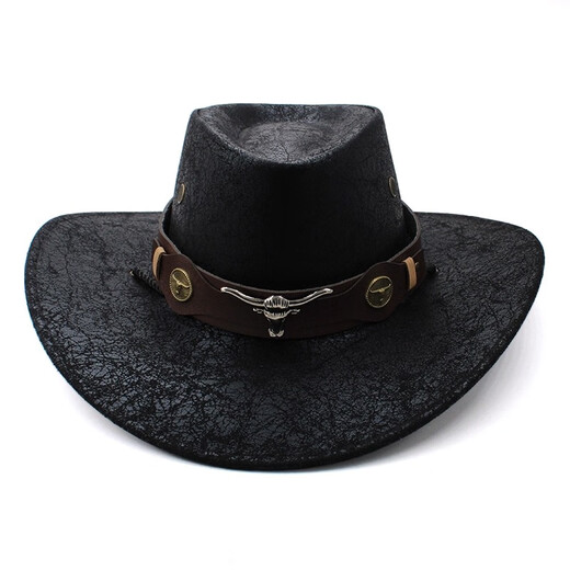 XINBUCKS Western Cowboy Hat Men and Women Minority Style Leather Leisure Travel Hat British Beach Sunshade Mountaineering Hat Black (Clean Version) Suitable for 55-60CM