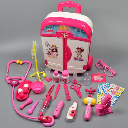 Kinderhaus Spiel Little Doctor Nurse Toy Set Girl Boy Krankenhaus Babyinjektion Stethoskop Trolley Hülle Blaues Koffer 17 -teiliges Set
