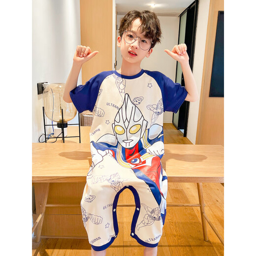 Ultraman (ULTRAMAN) 2025 summer new one-piece children's pajamas boys home clothes Ultraman pattern cotton pure cotton sleeping bag 9923# green dinosaur 170 6 size height 80-90cm weight 25-30Jin [Jin equals 0.5 kg]