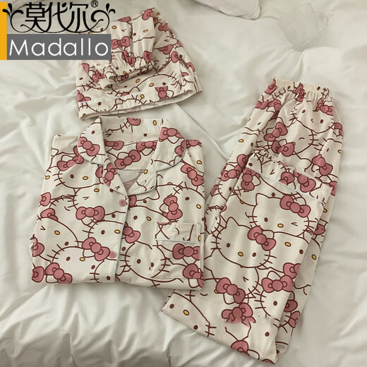 Modal Ice Silk Pyjamas Femmes Ins Wind Kidie Cat Hellokitty printemps et été mignon Sweet Three-Pice Set Home Clothes Women 14116 # l [suggéré 100-115Jin [Jin est égal à 0,5 kg]]]