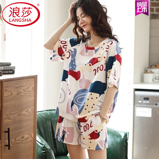 LangSha 2025 new pajamas for women in summer pure cotton thin short sleeve cute and can be worn for summer two-piece suit YZT9859 M [recommended 80-100Jin [Jin equals 0.5 kg] wear]