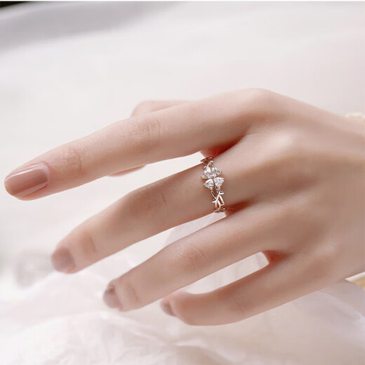 Ji Sifan ring women's single ring light luxury fashion jewelry versatile simple jewelry birthday gift anniversary gift for girlfriend and wife four-leaf clover white diamond ring