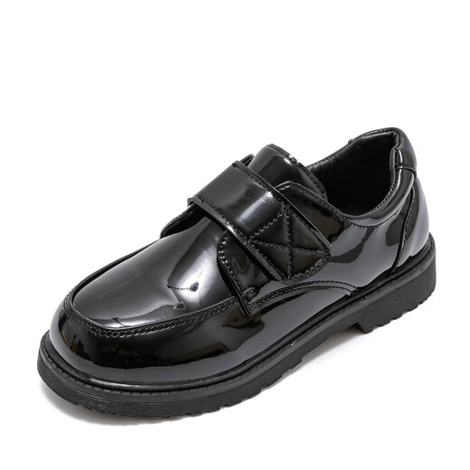 Tian Miaomiao boys' leather shoes soft sole children's campus performance shoes new style little boy performance British style student black leather shoes boys' black leather shoes upgraded Velcro style 36 size shoe inner length about 225mm