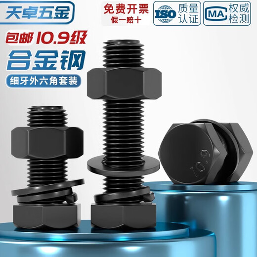 Tianzhuo Hardware Grade 10.9 fine thread external hexagonal screws, bolts and nuts set combination M8M10M12M14M16M18M20 M8*1*16 full thread 10 sets