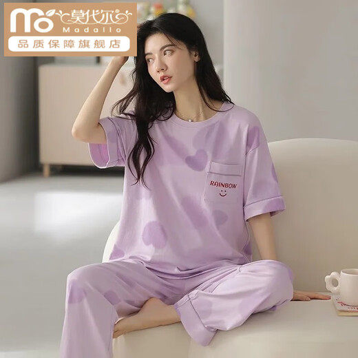 Modal cotton pajamas for women short-sleeved trousers for summer Korean women's round neck suit thin cotton exterior wear home clothes RN9715# short-sleeved trousers Cotton M (80-100Jin [Jin equals 0.5 kg])